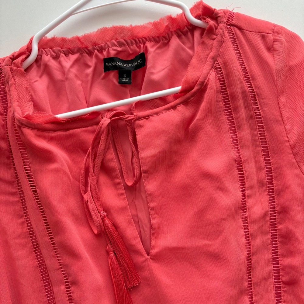 Banana Republic‎ Coral Pink Chiffon Tassel Tie Mini Dress S 176324-00